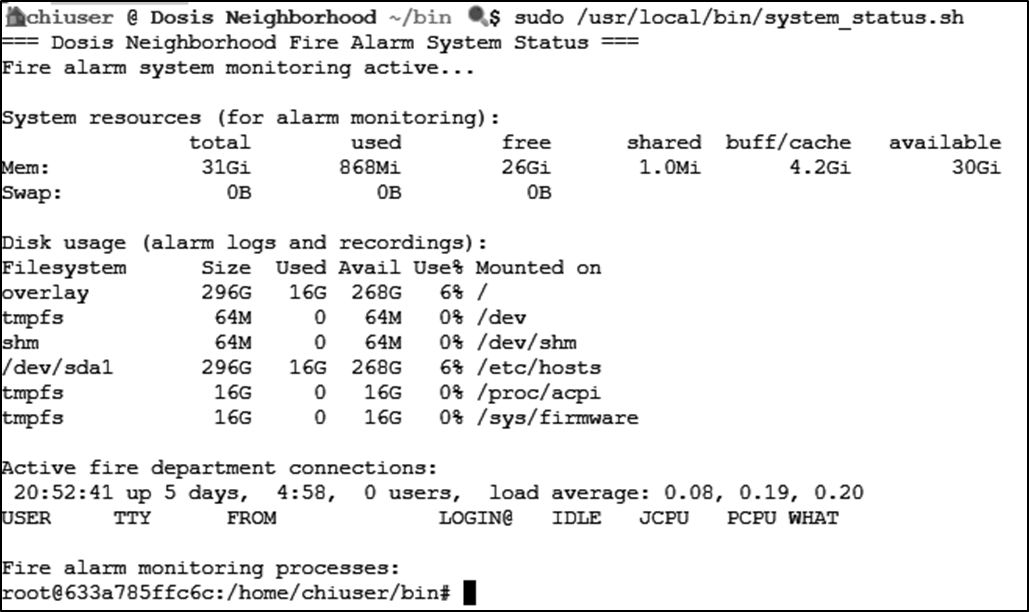 System status script showing ps command execution